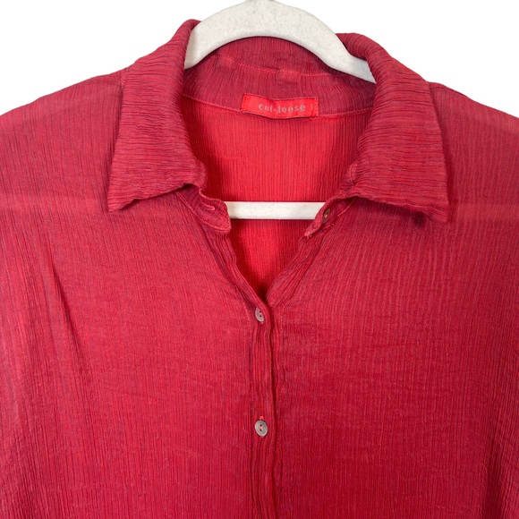 Cut Loose Lagenlook Textured Button Front Tunic Raspberry Medium - Picture 4 of 10